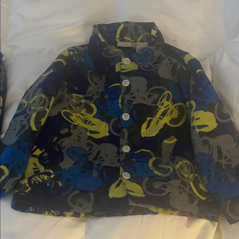 L.L. Bean Kids Flannel Pajama Set - Blue and Yellow Bicycle Print
